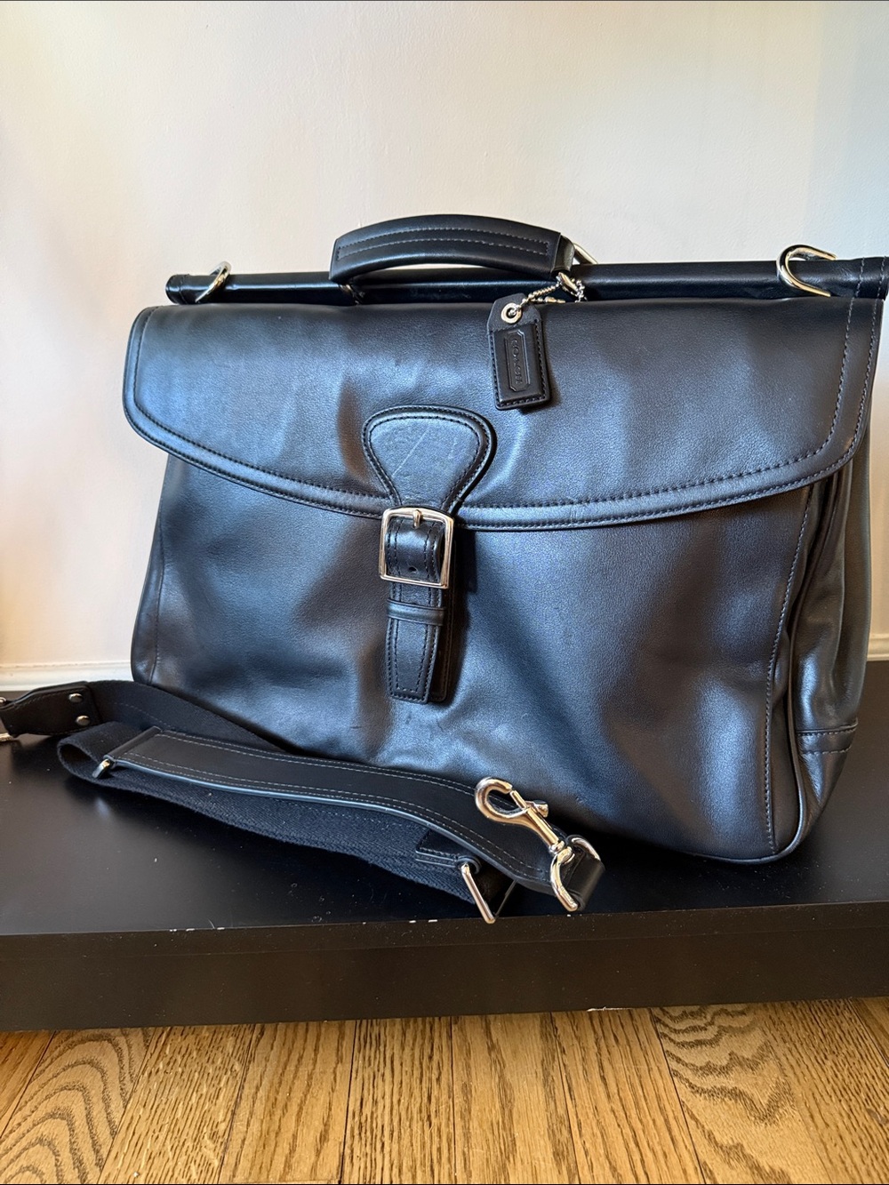 Coach (F70098) Black Leather Men’s Briefcase with Detachable Strap